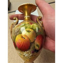 Royal Worcester vase, decorated with fruits among blossom with gilt detailing, H17cm