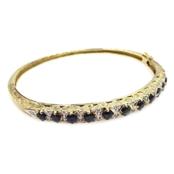  Sapphire and diamond gold hinged bangle, hallmarked 9ct  