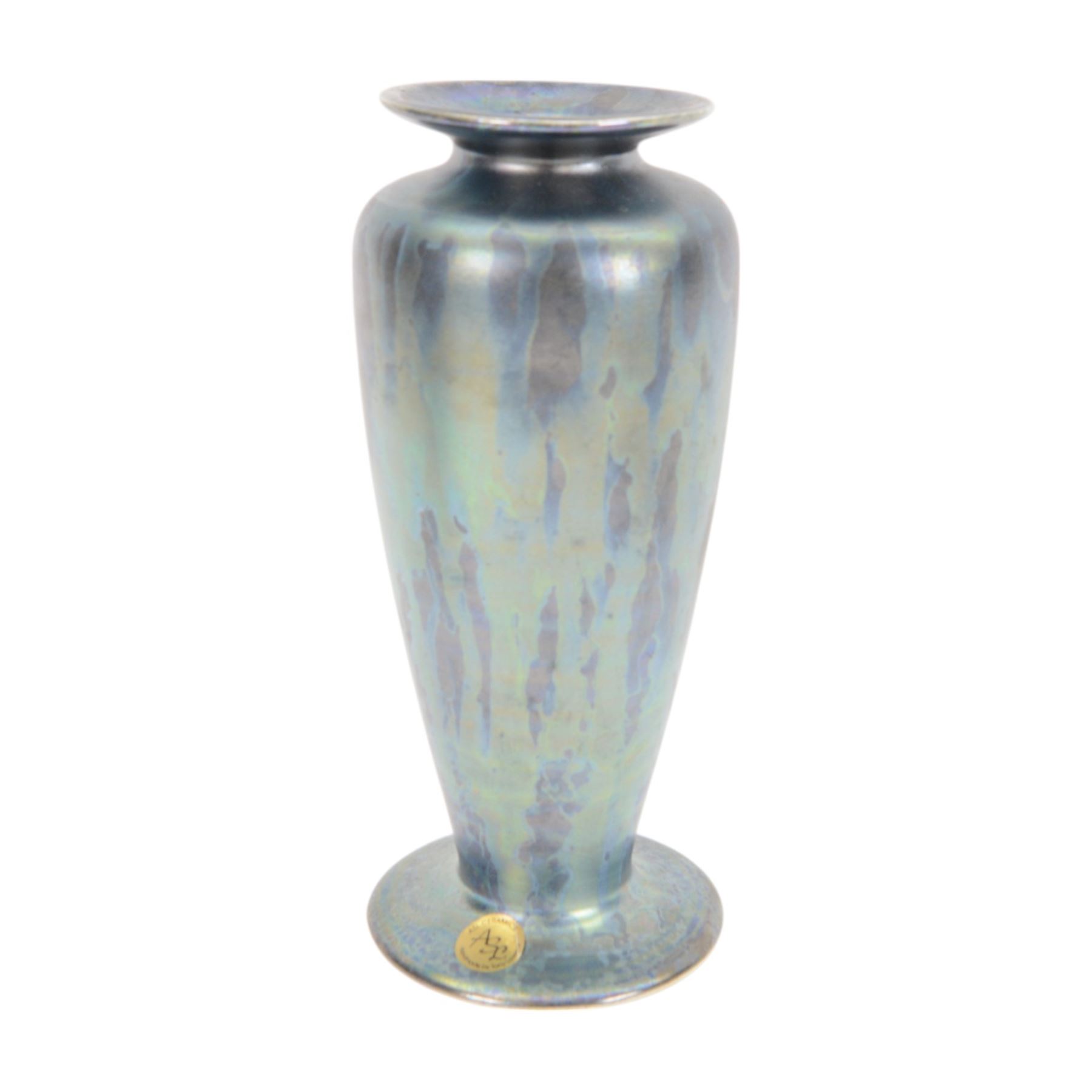 Tony Laverick for ASL ceramics, two vases, decorated in iridescent glaze, with impressed mark beneath largest H23cm 
