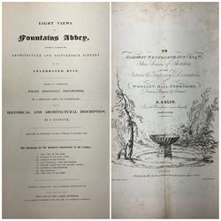George Cuitt Jnr (British 1779-1854): 'Select parts of Kirkstall Abbey', complete set six etchings signed titled and dated 1823 in the plate, oblong folio; J Metcalf and J Carmichael (British 18th/19th century): 'Fountains Abbey Intended To Illustrate The Architecture And Pictureseque Scenery Of That Celebrated Ruin', seven etchings (one missing) pub. 1832 with Historical and Architectural Description by T Sopwith, oblong folio; Augostino Aglio (Italian 1777-1857): 'Sketches of the Interior & Temporary Decorations in Woolley-Hall Yorkshire', complete set 22 lithographs dated 1821, pub. by the artist, oblong folio max 54cm x 37cm (3)