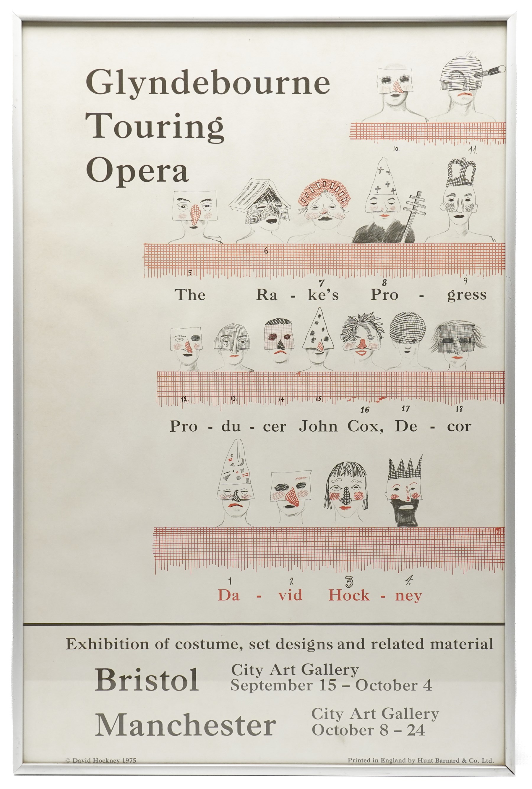 After David Hockney (British 1937-2026): 'Glyndebourne Touring Opera - Exhibition of Costume, Set Designs and Related Material' poster, coloured print 62cm x 40.5cm; After David Hockney (British 1937-2026): 'Music Center Unified Fund - Los Angeles Philharmonic' poster, coloured print 28.5cm x 23.5cm (2)