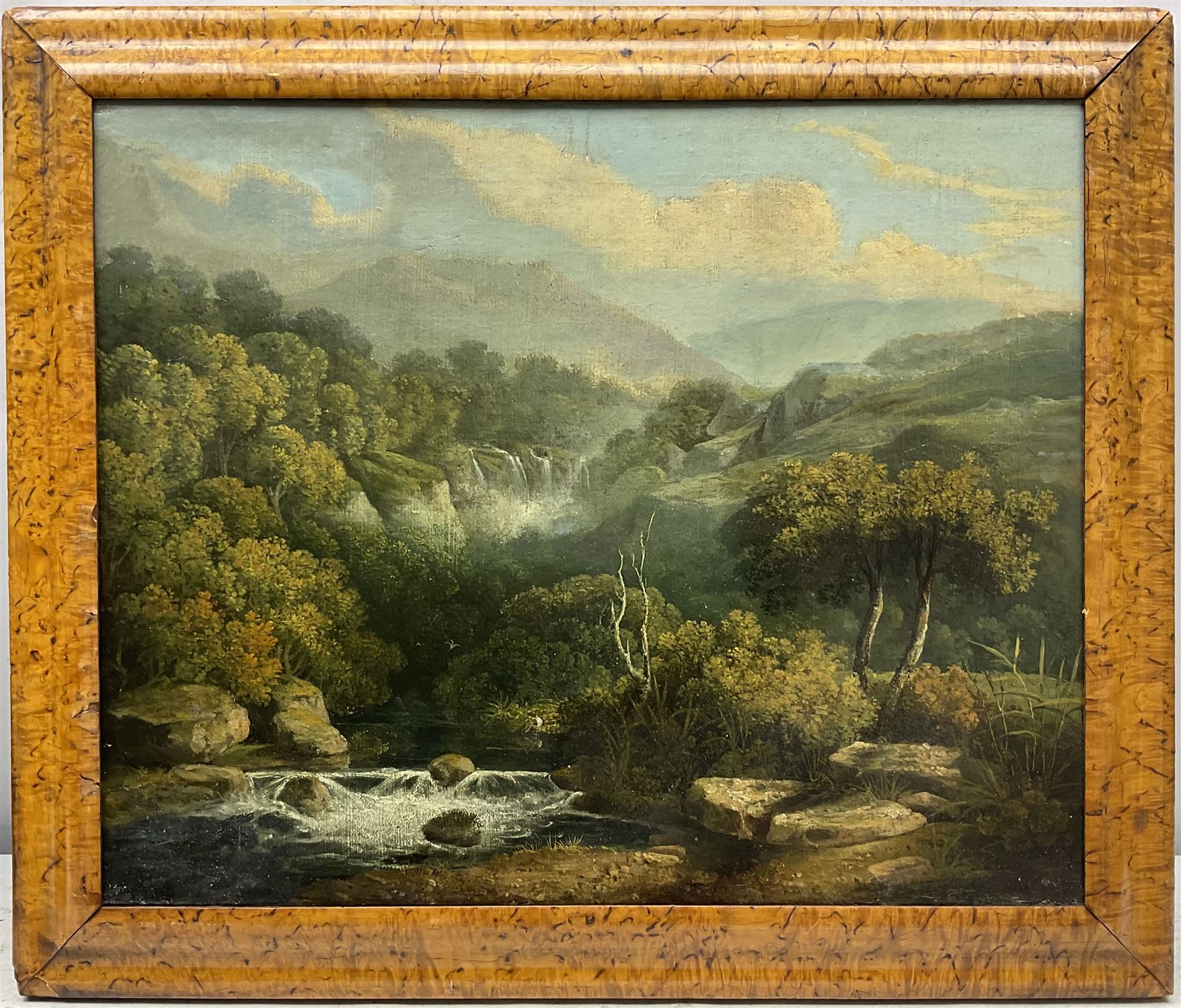 Circle of Julius Caesar Ibbetson (British 1759-1817): Lakeland Waterfall, oil on canvas unsigned 34cm x 42cm