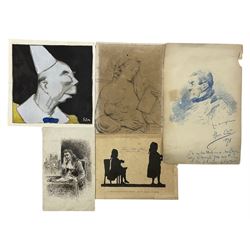 Collection of five 19th century and later sketches and prints inc. French portrait of the ...