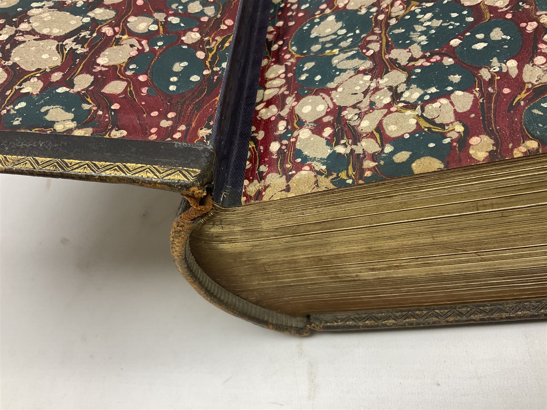 19th century The Illustrated Family Bible with Explanatory Critical & Devotional Commentary, published by  A Fullarton & Co, leather-bound with gilt decoration to cover, with the family register filled in for the Duggleby & Dunn family of Beverley
