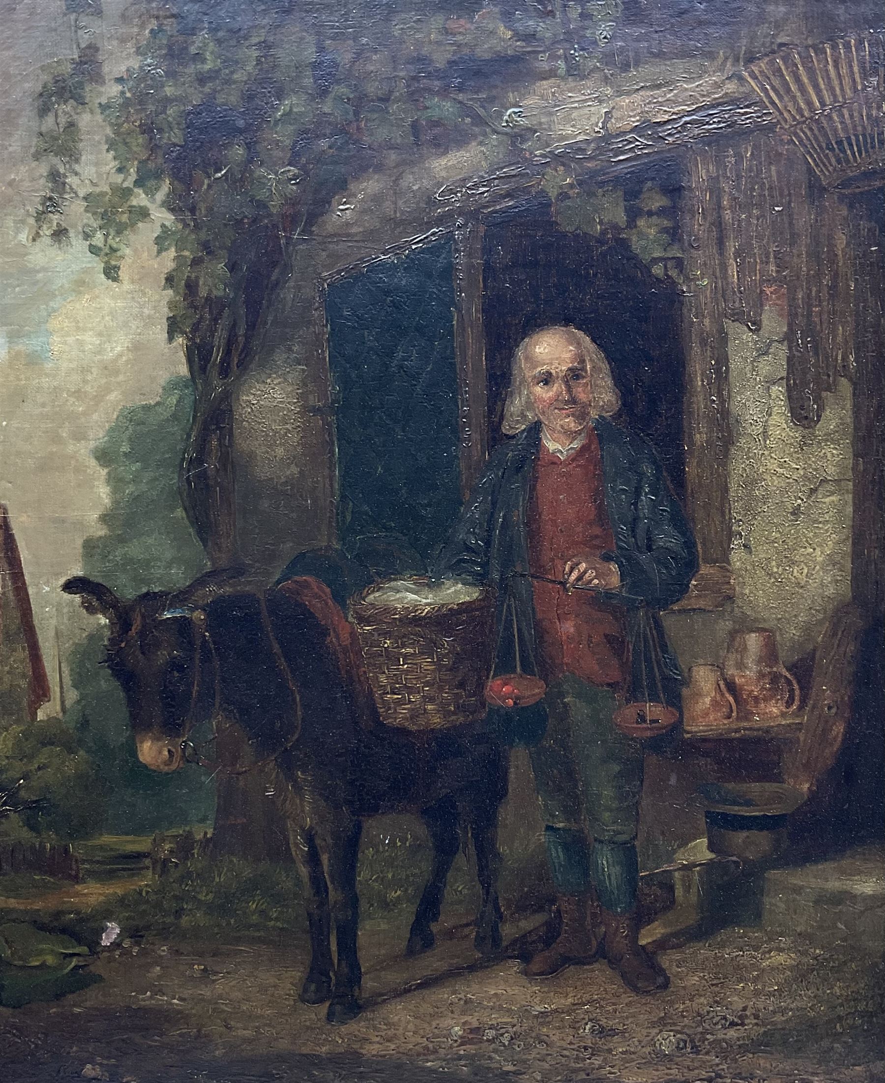 English Naïve School (19th Century): Old Man and his Donkey, oil on canvas unsigned 49cm x 40cm  