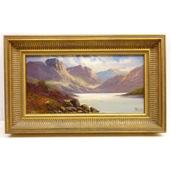  Scottish Loch scene, oil on canvas by John Henry Boel (British fl.1890-1915) signed dated 1910, 19cm x 39cm  