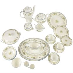 Wedgwood Petersham tea and dinner service, including, teapot, coffee pot covered sucrier, milk jug, ten dinner plates, fifteen bowls covered dished etc 
