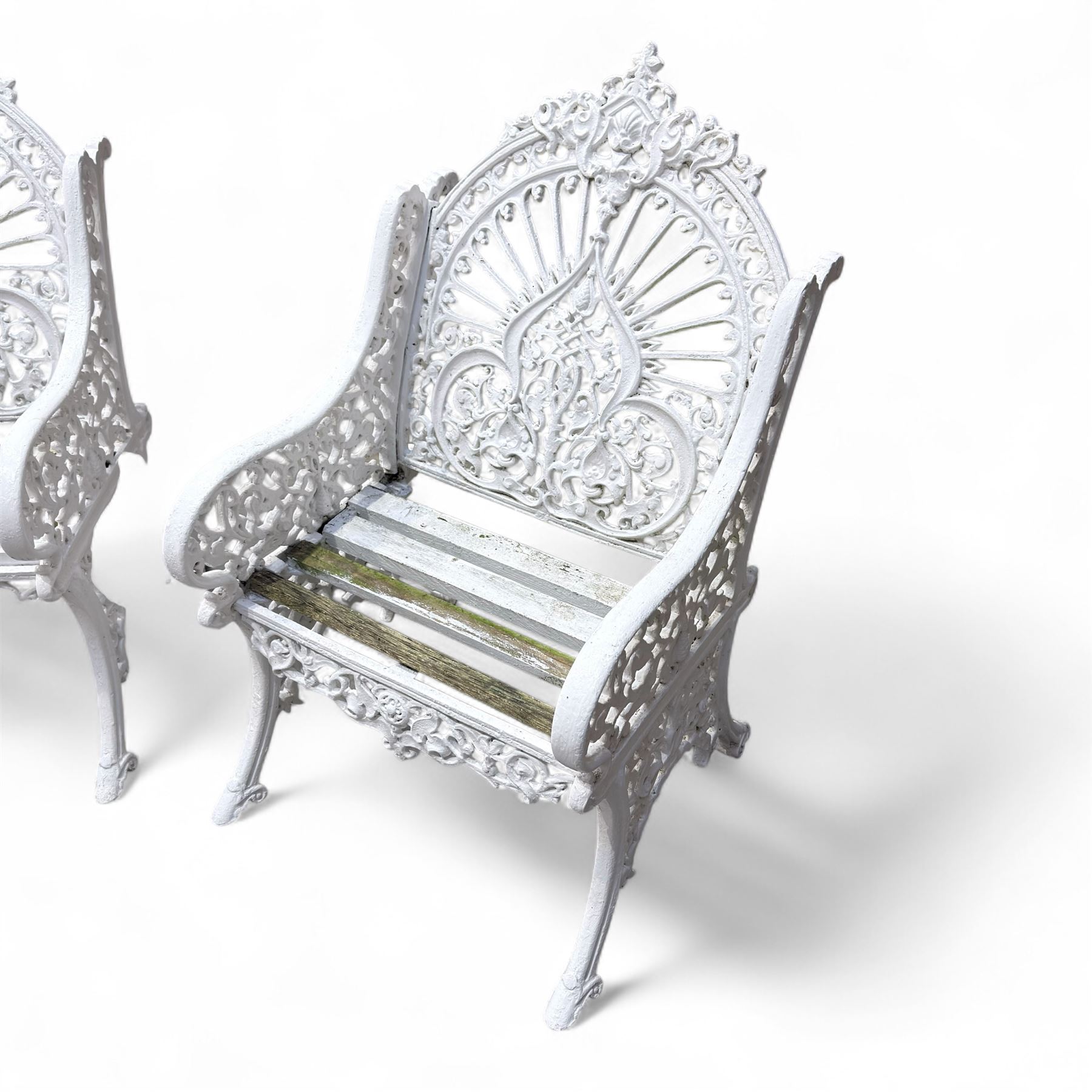 Pair of Coalbrookdale design cast aluminium garden chairs