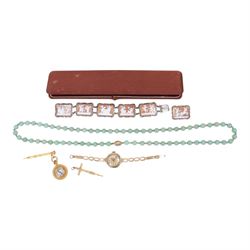 9ct gold cased ladies wristwatch, on rolled gold bracelet, together with a 15ct gold prope...