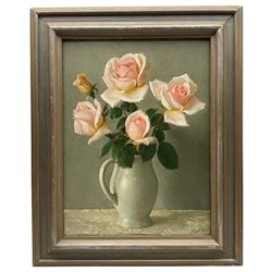 John Bulloch Souter (Scottish 1890-1972): Still Life of Pink Roses in a Vase, oil on board signed 40cm x 29cm