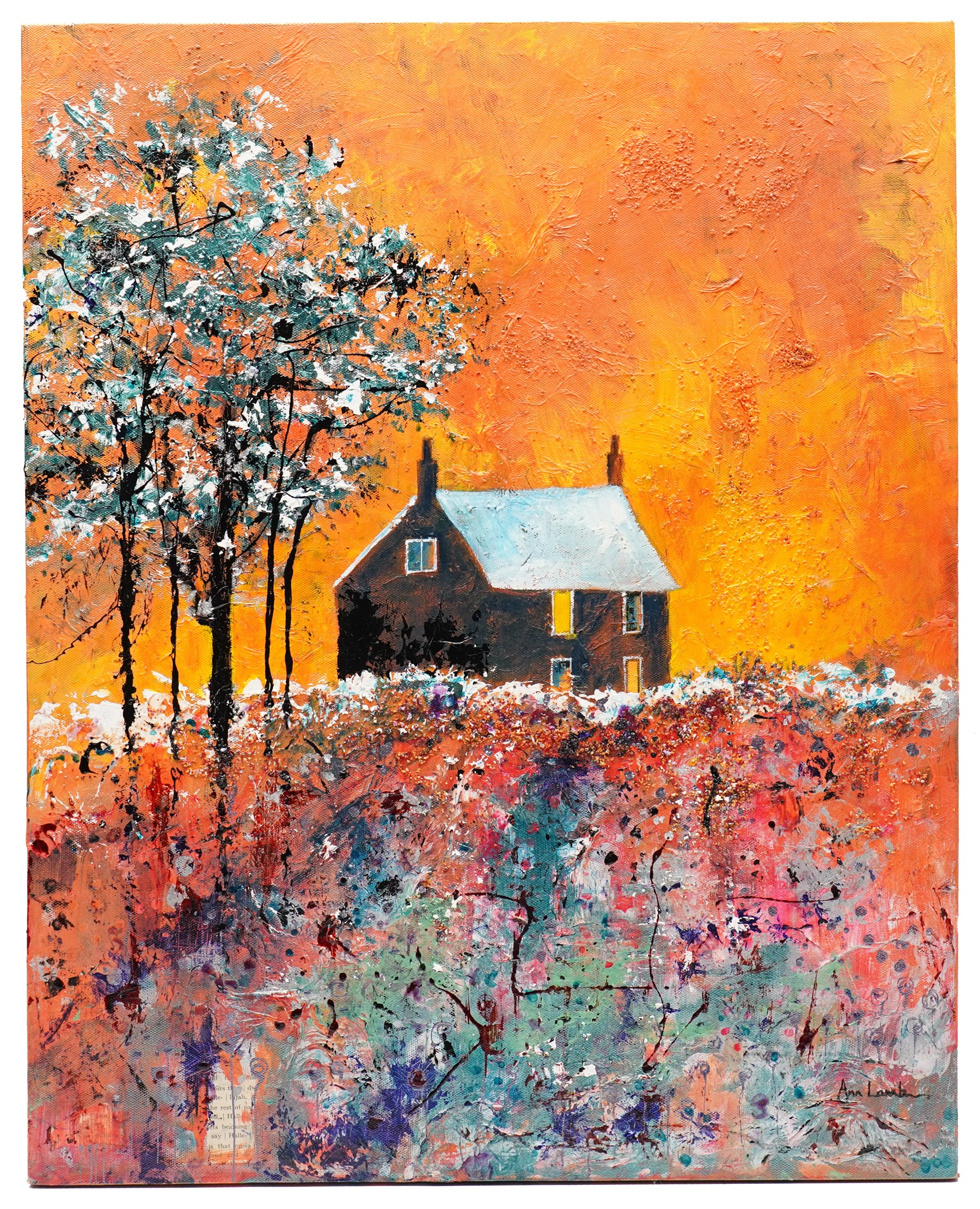Ann Lamb (British 1955-): House on the Hill, mixed media signed 50cm x 40cm (unframed)