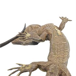 Franz Xavier Bergman (Austrian 1898-1963): cold painted bronze lizard, stamped beneath, L20cm