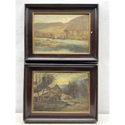 Archer Leigh Smith (British 1879-1943): 'A Welsh Valley' and 'Old Water Mill Betws-y-Coed North Wales', pair oils on panel signed and dated '10, titled signed and dated verso 25cm x 35cm (2)