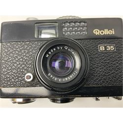 Black Rollei B35 Compact Camera body, with 'Triotar 3.5/40' lens, in original case