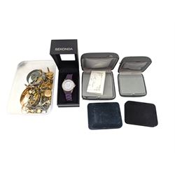 Silver paste set ring and a collection of costume jewellery, including rings, 9ct gold back and front heart locket, bangles, etc, Sekonda wristwatch and a small group of empty jewellery boxes 
