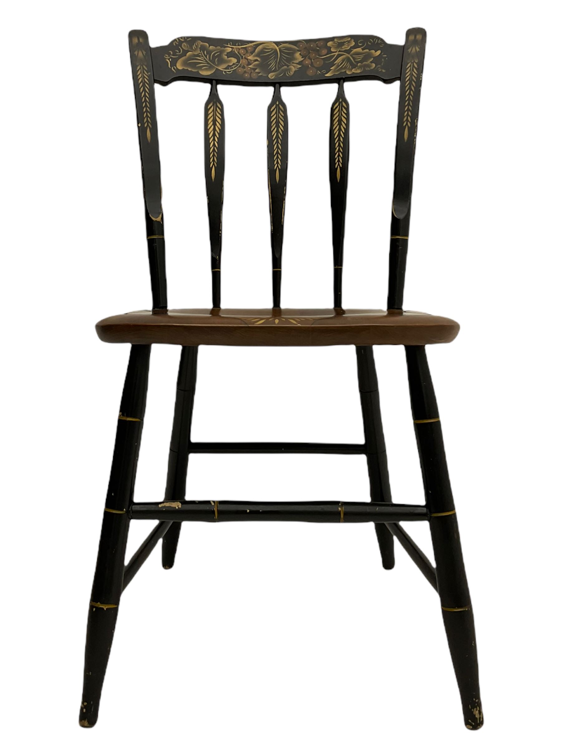 Set of four Hitchcock chairs, ebonised and painted detail