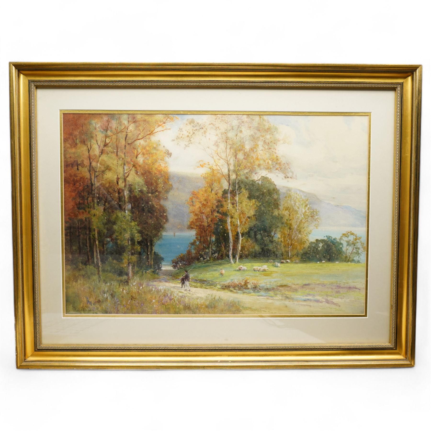 Reginald Smith (British 1855-1925): Anglers in the Lake District, watercolour signed 45cm x 68cm
