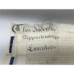 Early 19th century manuscript deed on vellum in three sections dated 25th February 1803 relating to 'An agreement between William Wilberforce, of the old palace yard, Westminster - son of Robert, AND The Reverend Thomas Bowman, of Beverley, who has agreed to buy from William Wilberforce the Freehold of a 