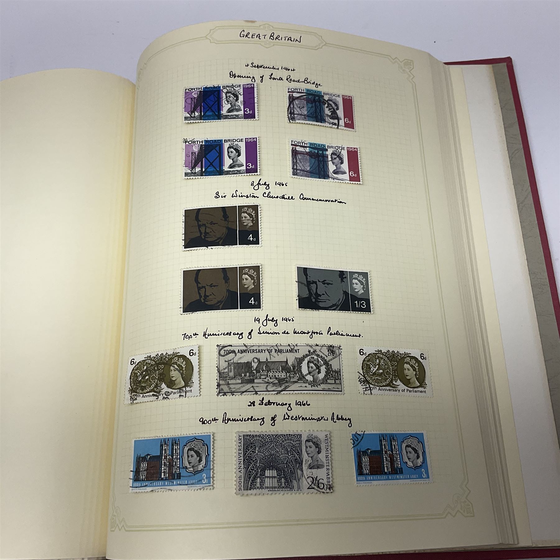 Mostly Great British Queen Victoria and later stamps, including penny black with red MX cancel, 1840 two pence blue with red MX cancel, imperf penny red with black MX cancel, perf penny reds, various Queen Victoria surface printed issues, King Edward VII two shillings sixpence and five shillings, King George V seahorses with values to ten shillings, King George VI with ten shilling dark blue used, Queen Elizabeth II pre and post decimal etc, housed in 'The Simplex Blank Album'