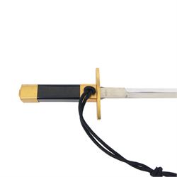 French Air Force officers dagger, with 26cm double edged blade, the riscasso marked with air force insignia, with brass cross guard, in leather scabbard with metal mounts and two hanging loops, complete with with sword knot, hanging straps and box 