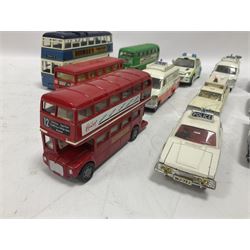 Corgi/Dinky - twenty-four unboxed and playworn die-cast models, predominantly emergency vehicles and buses; including Autocar Isobloc, Superior Criterion Ambulance, Ford Transit Police Vans, Chevrolet Impalas, Minissima, Ausin Mini Police van etc (24)