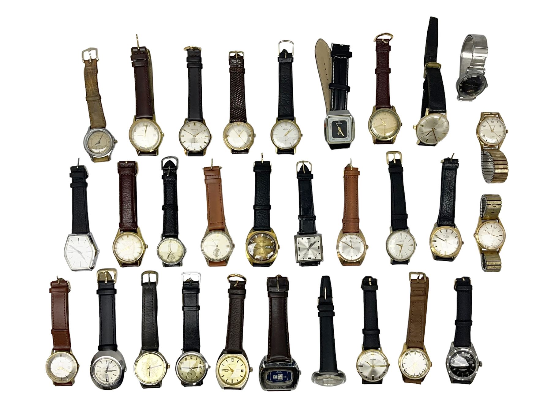 Collection of thirty wristwatches including Lucerne, Josmar, Astral, Mido, Thussy, Waldman, Camy, Doxa Lator, Avia, Lip, Enicar and Favre-Leuba