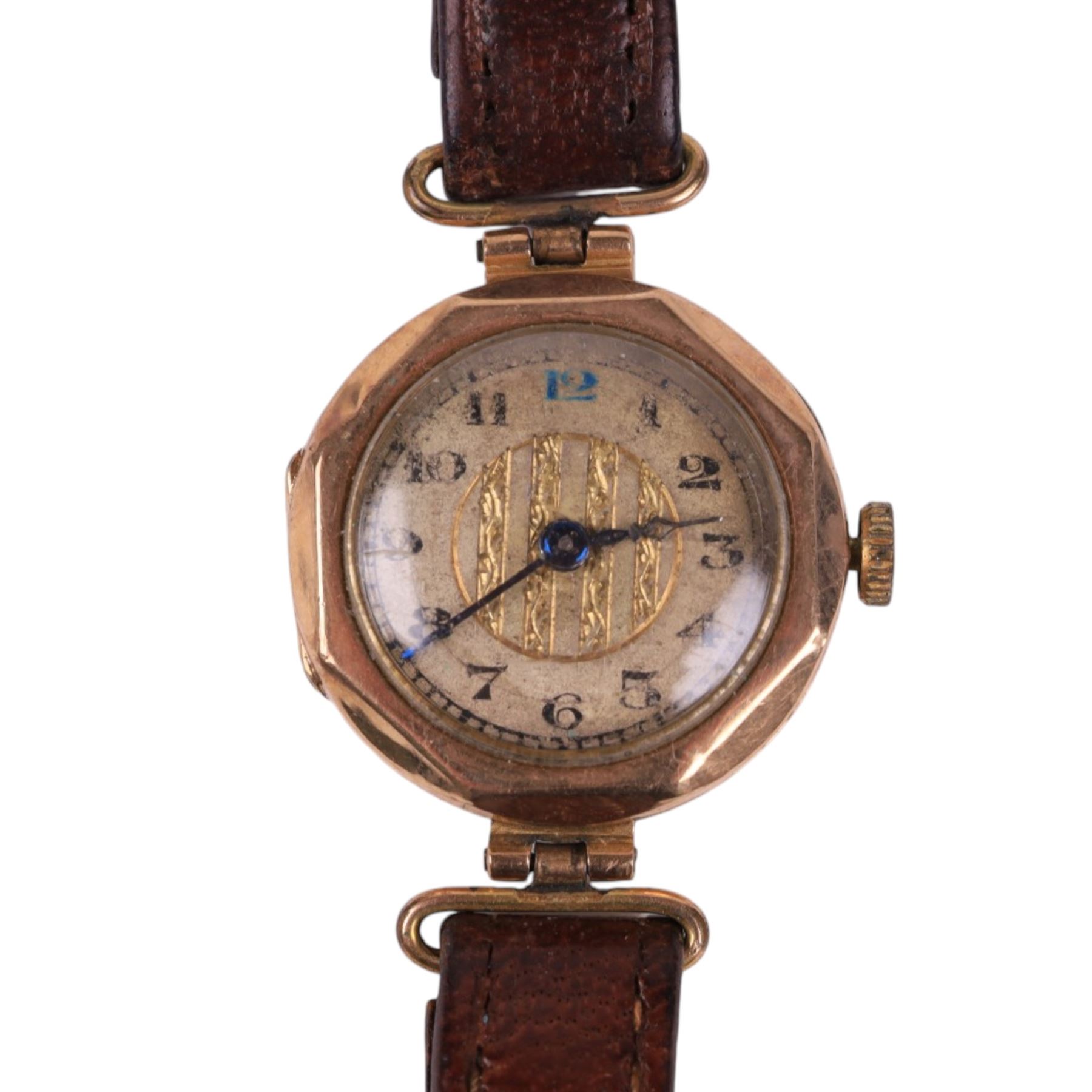 Two 9ct gold cased ladies wristwatches, comprising Excalibur on a gilt metal strap and one on a leather strap