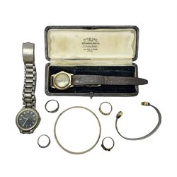 Early 20th century 9ct gold wristwatch Chester 1929, silver gilt ring, Seiko watch and other costume jewellery