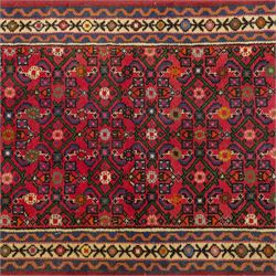 North West Persian runner, red field decorated with repeating herati motifs and small flowerheads, enclosed by cream main border with stylised floral motifs and narrow guard borders, fringed ends