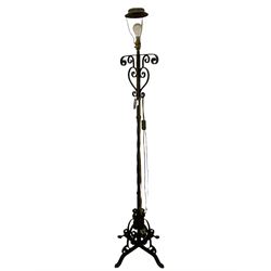 Wrought iron black painted standard lamp