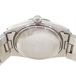 Rolex Oyster Perpetual Air-King Date gentleman's stainless steel automatic wristwatch, Ref. 5700N, serial No. R235206, blue dial with baton hour markers and date aperture, on stainless steel Oyster bracelet, with fold-over clasp