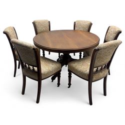 Victorian mahogany centre table, circular top above turned pedestal, terminating on three ...