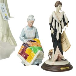 Royal Doulton figure Strolling HN3073, another Eventide HN2814, another Southern Belle HN2229, Royal Worcester figure Grandmothers Dress and an Italian figure (5)