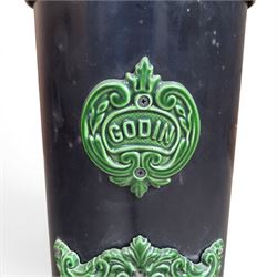 French Godin cast iron enamel stove, circular form, finished in green and black paint