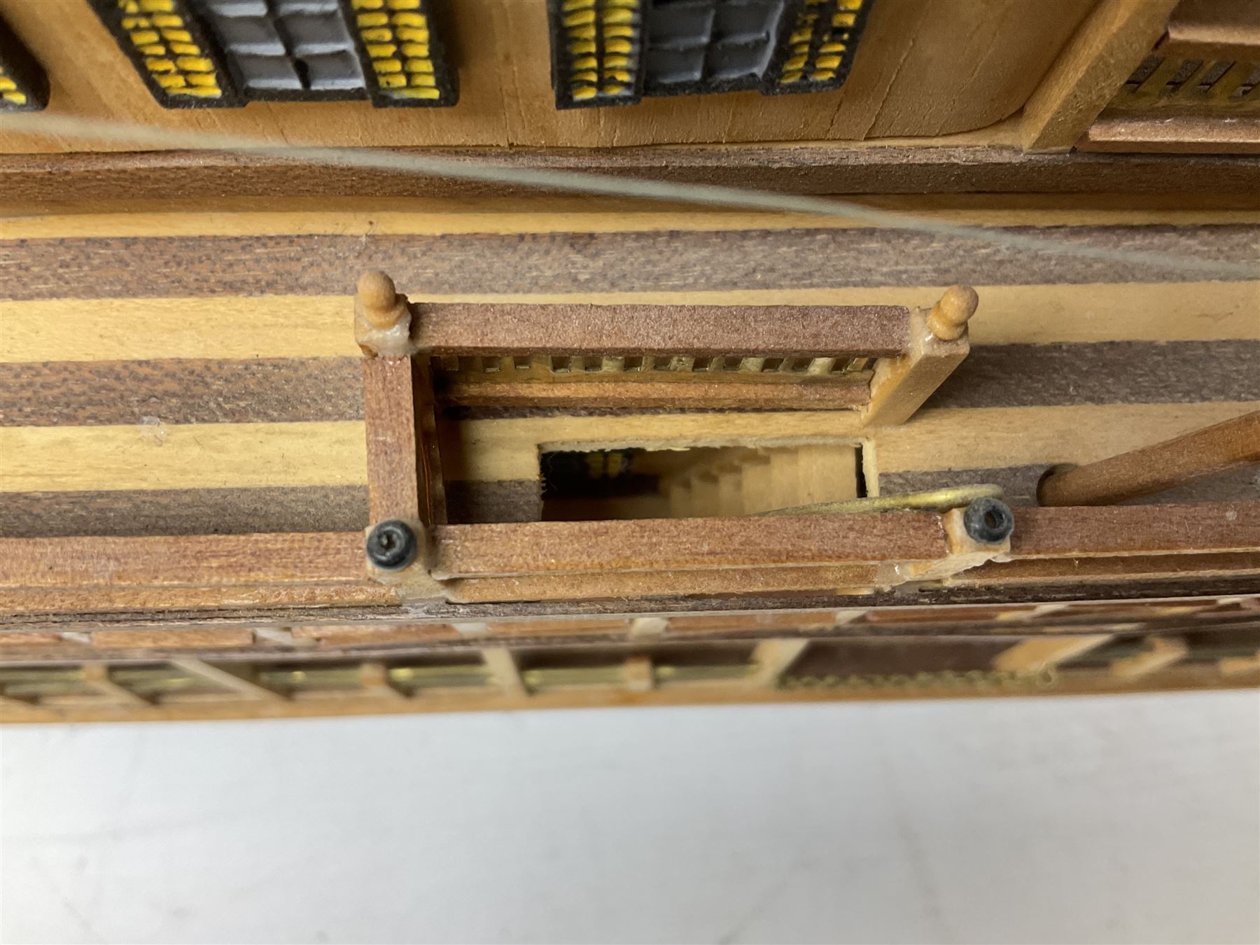 Hand built model of a river paddle steamer 'King of the Mississippi' and a sailing ship with three masts and unfurled sails, largest example H80cm, L101cm