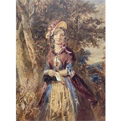 Octavius Oakley RWS (British 1800-1867): Portrait of a Lady holding a Letter, thought to be Dolly Varden, watercolour unsigned 40cm x 29cm 
Provenance: with Christie's 18th September 1996 Lot 237