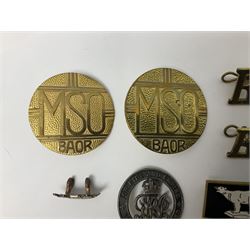 Two Services Rendered badges Nos.B23060 and B201341; two MSO BAOR (Mixed Services Organisation British Army of the Rhine) badges; small quantity of shoulder titles, lapel/sweetheart brooches, buttons and non-military related items