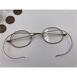 Jaeger-Le Coultre military pocket watch, the back case engraved G.S.T.P 037076, with broad arrow, together with a Pratima stop watch, 9ct gold bar brooch with clip, 9ct gold bangle with metal core, pair of gold plated spectacles and a set of Simmons sovereign scales, in original box