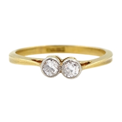 Early 20th century gold two stone milgrain set old cut diamond ring, stamped 18ct