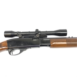Remington Fieldmaster Model 572 rim-fire .22 pump action seventeen-shot long rifle with Nikko Stirling 4x scope, barrel threaded for sound moderator, L108cm; in gun sling with quantity of ammunition RFD OR FIREARMS LICENCE HOLDERS ONLY