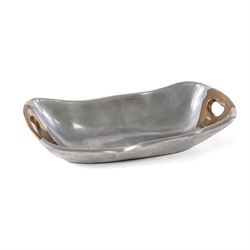 David Marshall Vide-Poche aluminium and brass brutalist tray, signed to handle, H6cm 