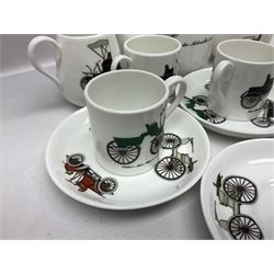 Crown Staffordshire coffee service for six, decorated with motor cars 
