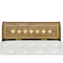 Barker & Stonehouse - 'Flagstone' 6' Superking size mango wood sleigh bed, the head and footboard inset with stone geometric inlays, scrolled and rolling reed moulded frame, on bracket feet 