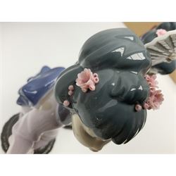 Three Lladro Japanese figures, comprising Sayonara no. 4989, Chrysanthemum no. 4990 and Madame Butterfly no. 4991, largest H30cm