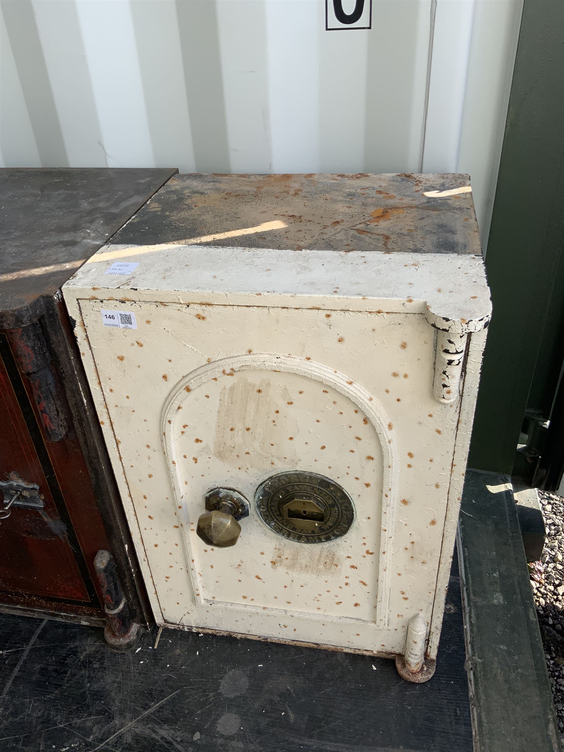 George Price - Victorian cast iron safe with key - white painted - THIS LOT IS TO BE COLLECTED BY APPOINTMENT FROM DUGGLEBY STORAGE, GREAT HILL, EASTFIELD, SCARBOROUGH, YO11 3TX