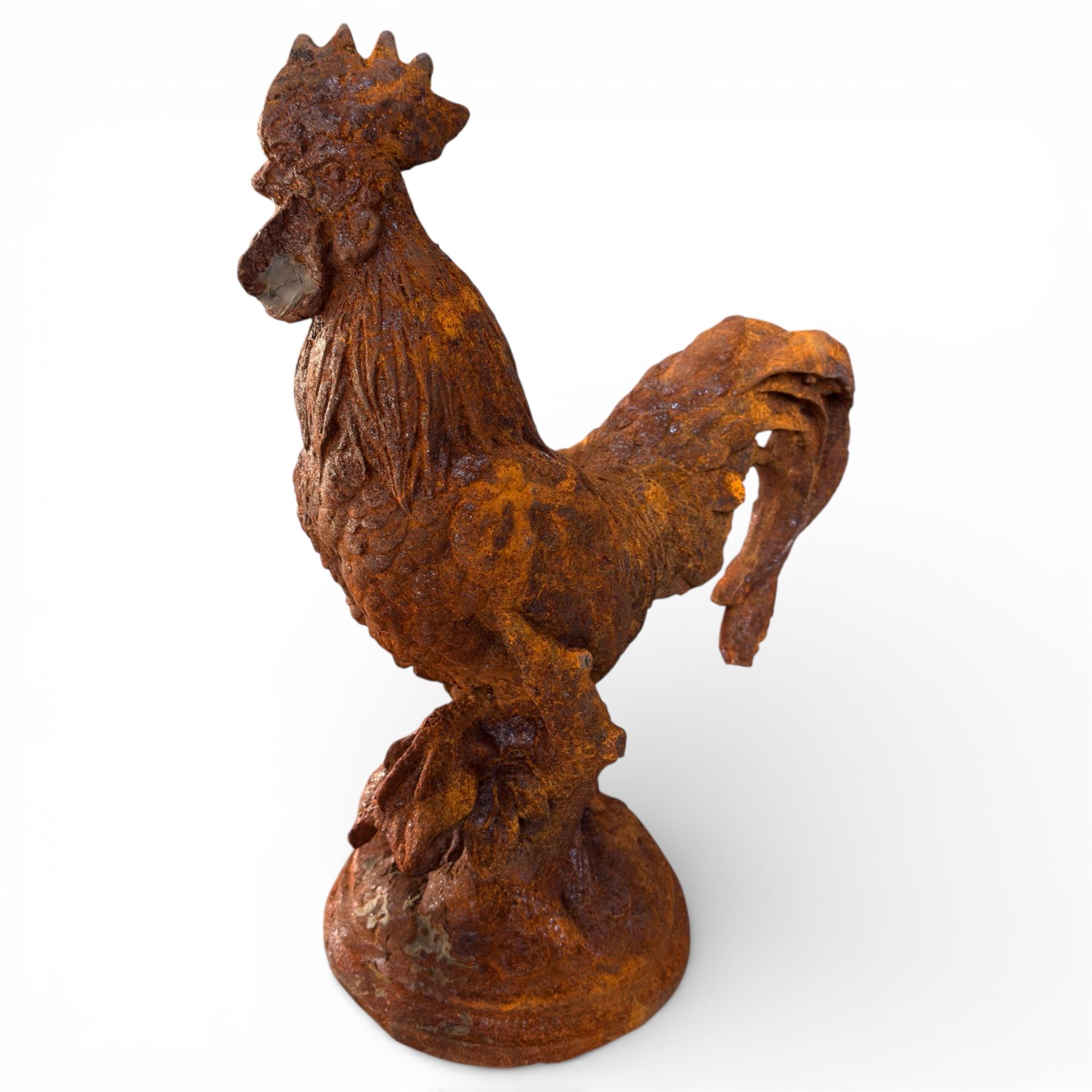 Small cast iron cockerell, on circular base