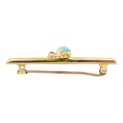 Early 20th century 15ct gold turquoise and old cut diamond flower bud brooch, stamped