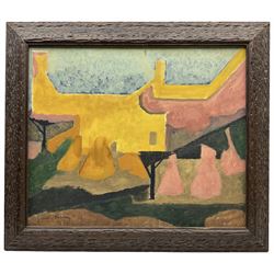 Josselin Reginald Courtenay Bodley (British 1893-1974): Abstract Harvest Landscape, oil on canvas signed 45cm x 54cm
