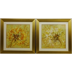  Still Life of Flowers, two contempoaray colour prints in gilt frames and 'Keys of Time', monochrome print indistinctly signed in pencil titled verso max 48cm x 48cm (3)   
