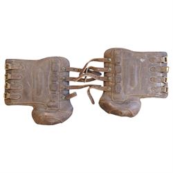 Set of Sabre brown leather brushing boots, together pair of knee protectors